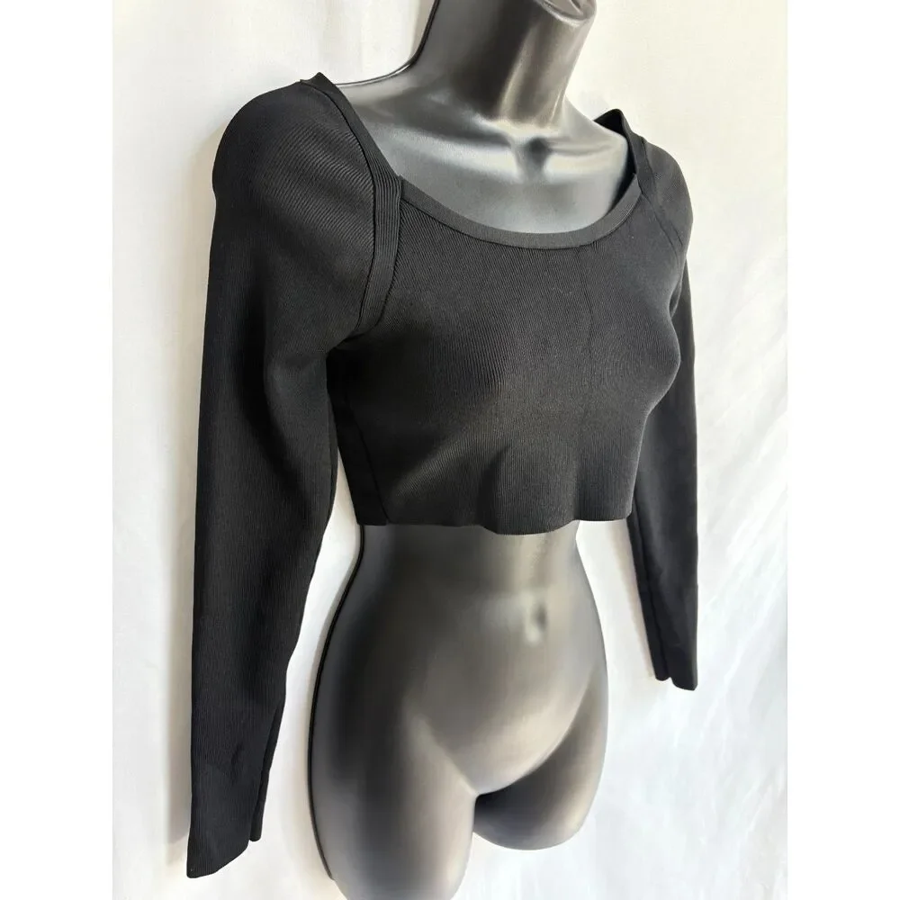 Zara Juniors Long Sleeve Cropped Ribbed Sweater Black Size S Jacquard Basics